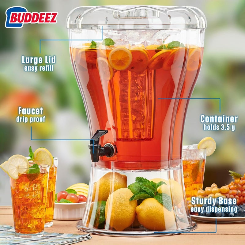 Buddeez Clear Drink 3.5 Gallon Plastic Beverage, Comes with Stand, Spigot, Ice Cone, Large Punch Dispenser for Parties - Image 4
